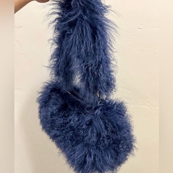 Navy Handmade Real Curly Shearling  Removable Strap Bag/Shoulder Bag/Crossbody - Picture 10 of 17